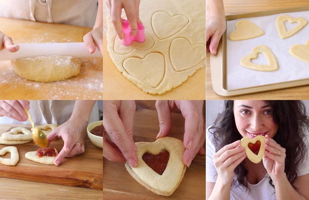 Biscotti a cuore con marmellata STEP collage 2